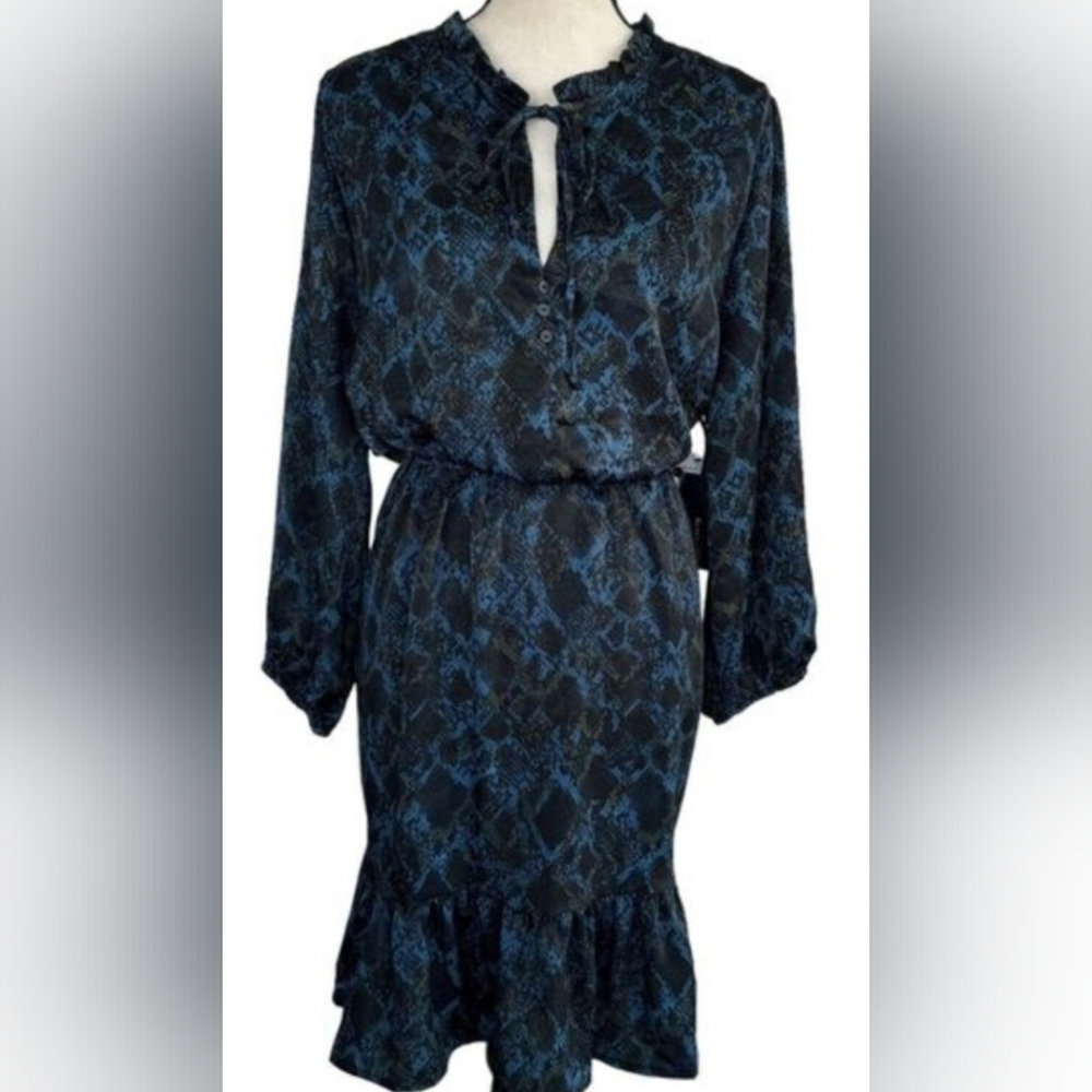 NWT 2xl Womens Black Tape Blue Snake Print Midi Dress